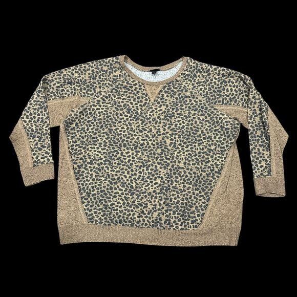Torrid Sweater Womens 3 3X Brown Cheetah AOP Waffle Knit Colorblock Stretch - Picture 1 of 5